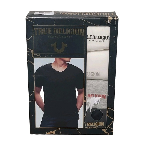 True Religion T Shirts 4-Pack‎ V Neck Mens Large (42-44) Cotton Multicolor Tees - Picture 1 of 10